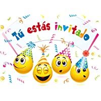 Los mejores  - Edition Colibri 10 Invitaciones cumpleaños Infantil en español “EMOTICONOS“: Juego de 10 Invitaciones graciosas Tipo…